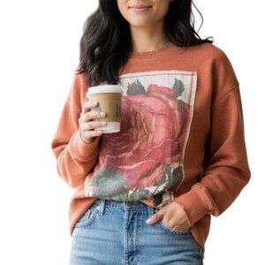 The Nu Vintage Floral Patch Crewneck Sweatshirt Orange Size S